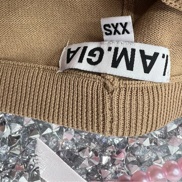 I.AM.GIA pants tan taupe brown caramel ribbed  stretchy thick knit lounge style - Picture 6 of 8